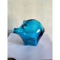 Blue Glass Pig Money Box