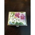 Metal & Porcelain Pill Box with Violet`s made in Italy