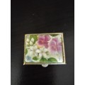 Metal & Porcelain Pill Box with Violet`s made in Italy