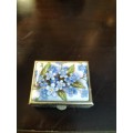 Metal & Porcelain Pill Box with  Blue Flowers made in Italy