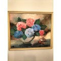 Framed Hydrangea Painting signed SES