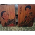 Pair of Wooden Plaques with Oriental Ladies