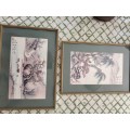 Pair of Li Fenggong ( Chinese 1883 to 1967) Framed ink & Colour on Paper