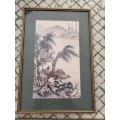 Pair of Li Fenggong ( Chinese 1883 to 1967) Framed ink & Colour on Paper