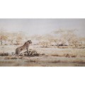 Ian van Zyl Framed Watercolour Painting of a Cheetah