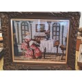 Pair of Beautifully Framed Ornate Gold Frames with Tapestries of Victorian Style Woman