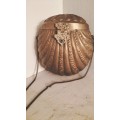 Solid Brass Art Nouveau Clam Shell Purse With Strap Velvet Lined