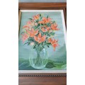 Framed Painting of Day Lily`s by L Schwanzer