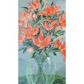 Framed Painting of Day Lily`s by L Schwanzer