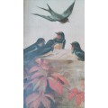 Antique Painting if Swallows on Canvas Signed by The Artist
