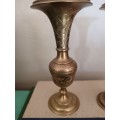 Pair of Heavy Brass Etched Vases