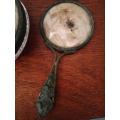 Victorian Hand Held Mirror with matching Jar with Butterfly lid and top of Mirror