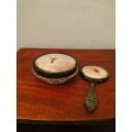 Victorian Hand Held Mirror with matching Jar with Butterfly lid and top of Mirror