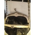 Vintage Black Beaded Evening Bag with Detailed silver tone frame