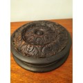 Round Vintage Carved Wooden Box