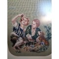 Beautifully Framed Petit Point Tapestry of the Courting Couple with Dog