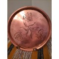 Round Copper Tray decorated with Flame Lilies made in Rhodesia