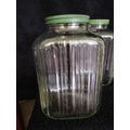 Vintage Pair of Glass Storage Jars With Green Lids