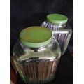 Vintage Pair of Glass Storage Jars With Green Lids