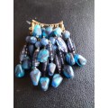 Blue Cluster Brooch with hanging stones