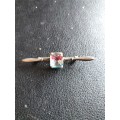 Art Deco Style Pin in Silver with Pink & Blue Stone