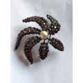 Red Stones Brooch With Pearl