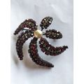 Red Stones Brooch With Pearl