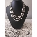 Vintage 3 Strand Grey Necklace with matching Earrings