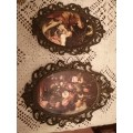 Italian Silk framed Pictures in metal Frames