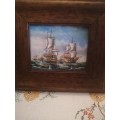 Painting of War Ships by J. Harvey framed