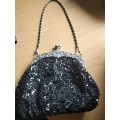 Vintage Black Beaded Evening Bag with Detailed silver tone frame