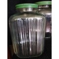 Pair of Vintage Ribbed Glass Storage Jars