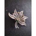Silver Filagree Leaf Brooch with Crystal Stones