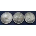 5 Shillings coins, 1949 x3