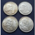 Silver 1 rand coins x4, 1966