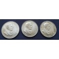 Silver one rand coins, 1967 x3