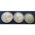 5 Shillings coins, 1952 x3