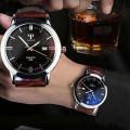 ***Men Mode  Stainless Steel Sports Quartz Wrist Watch Brown Leather Band
