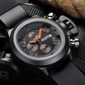 ***  Megir Brand Black Silicone Strap Military Watches ~6 Hands~ Date Chronograph