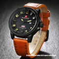 **Naviforce Brand** Big dial NF9061M Military Black Date Tan Leather Luxury Men Wrist Watch