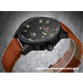 **Naviforce Brand** Big dial NF9061M Military Black Date Tan Leather Luxury Men Wrist Watch