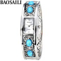 **Elegant Antiqued Charming Baosaili BSL957 Lovely Turquoise/Silver Quartz Bracelet Watch  *
