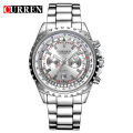 *** Curren 8053 HEAVY ALL STEEL MENS AUTO DATE ALL SILVER QUALITY WATCH