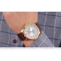 ***Luxury Curren ( MODEL: 8123 )   Mens Leather Golden Quartz Calendar Analog Dial Wrist Watch B92U
