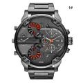 **Massive DiaL Military Dual Movt Men Quartz Watch with Date Function Stainless Steel Band  -BLACK