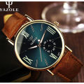 ***Men Mode  Stainless Steel Sports Noctilucent  Quartz Wrist Watch Brown Leather Band