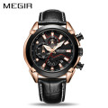 *Megir 2065 -Multifunction  Chronograph Watch * 6 HANDS*  Genuine Leather Strap*