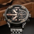 Oulm Brand**Massive DiaL Military Dual Movt Men Quartz Watch with Stainless Steel Band  - Black