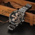 Oulm Brand**Massive DiaL Military Dual Movt Men Quartz Watch with Stainless Steel Band  - Black