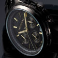 From UK*  Taylor Cole Lady *6 Hands Mulifunction* Black/Gold Steel Band Bracelet Luxury Watch*